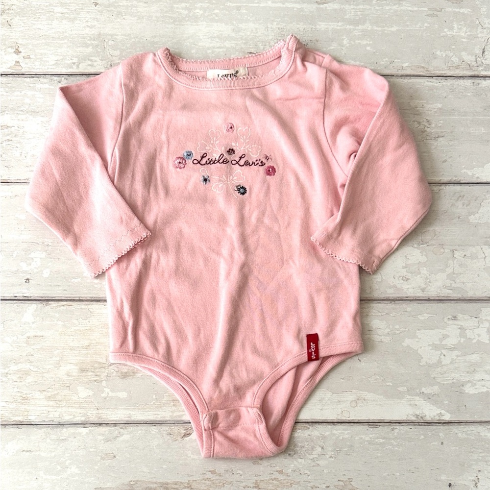 Levi’s 18m Baby Girl Long Sleeve Onesie Bodysuit Floral Stitching Cute Top